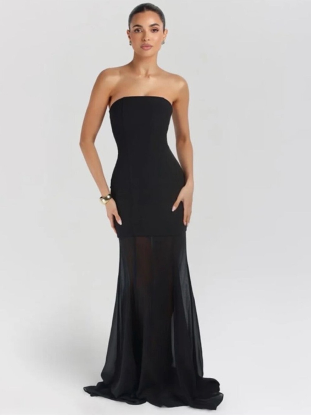 Elegant Black Strapless Maxi Dress - Classic Evening Gown - Picture 2 of 4